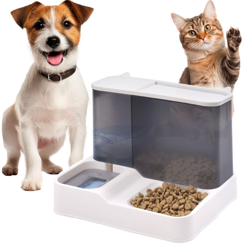 foto del prodotto dispenser di acqua e cibo per animali cani gatto set ciotola mangiatoia 2in1