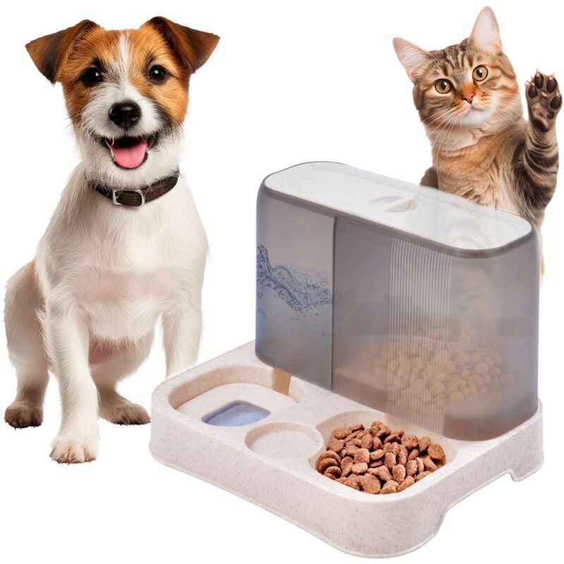 foto del prodotto dispenser di acqua e cibo per animali cani gatto set ciotola mangiatoia 2in1