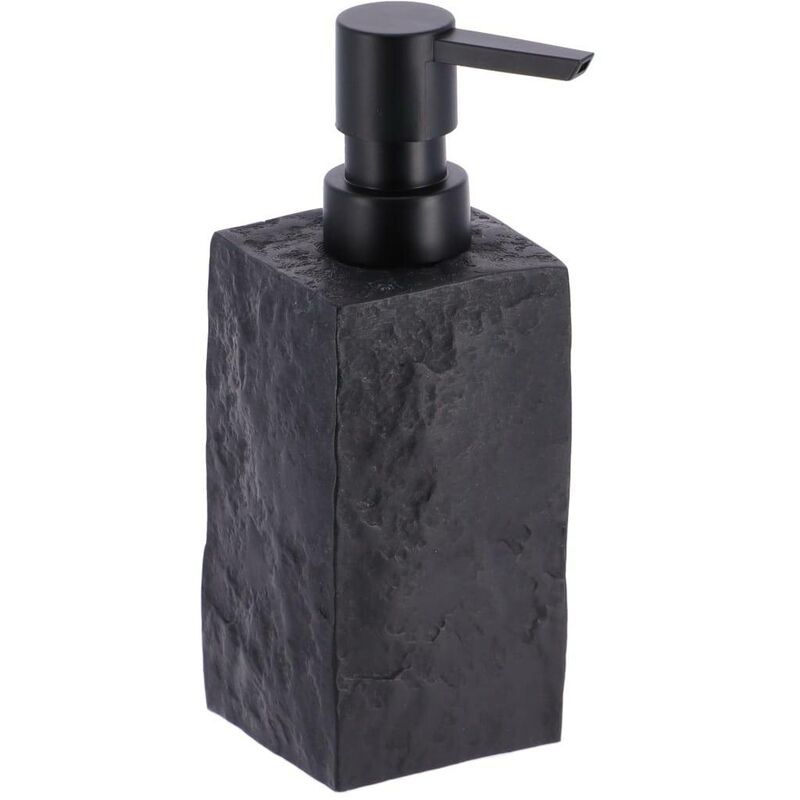 foto del prodotto dispenser di sapone 260 ml in poliresina quadrato effetto pietra pompa nero opaco nero tendance