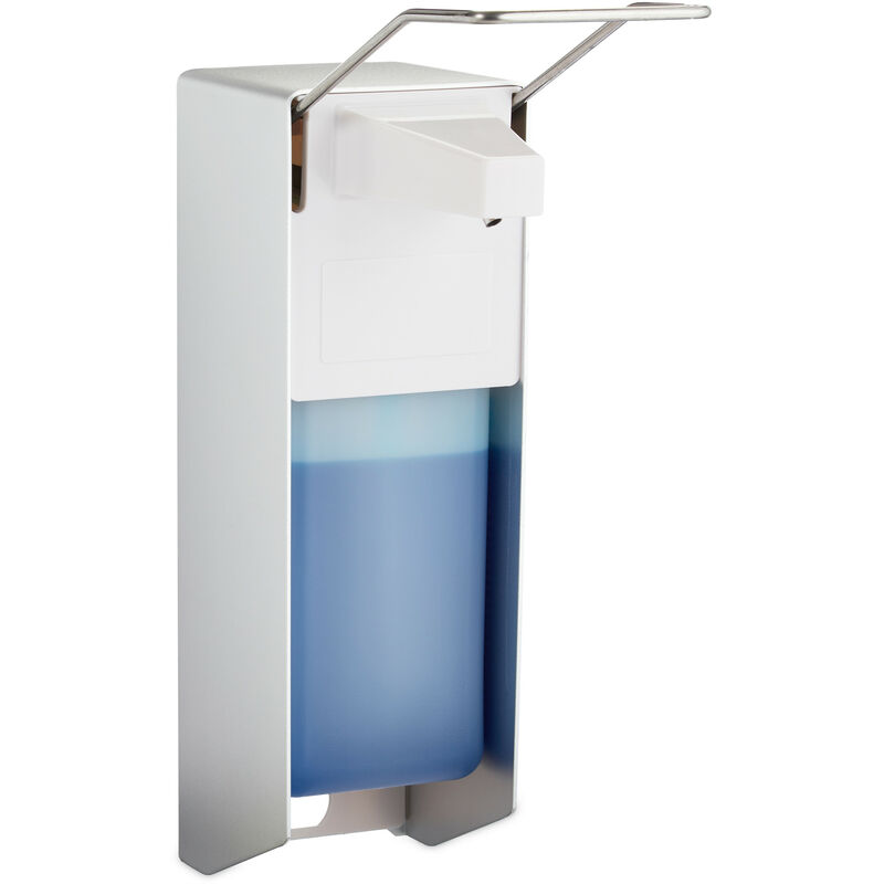 foto del prodotto dispenser di sapone a parete, 1000 ml, erogatore disinfettante, portasapone a muro manuale con leva, argento relaxdays