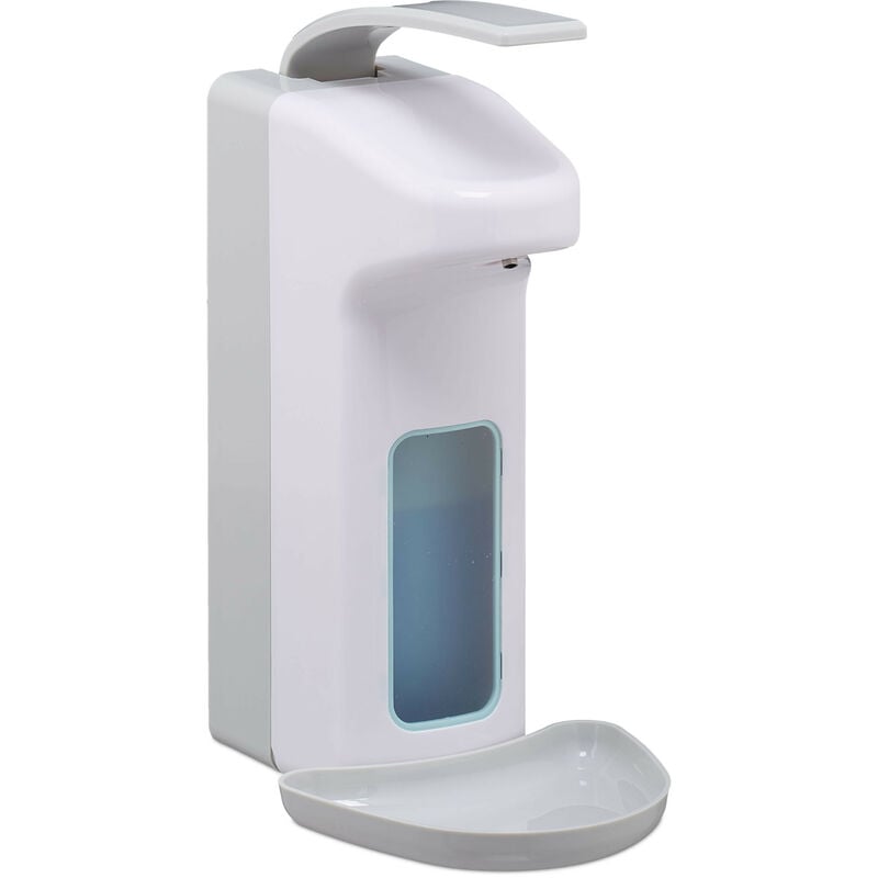 foto del prodotto dispenser di sapone a parete, 1000 ml, erogatore disinfettante, portasapone a muro manuale con leva, bianco relaxdays