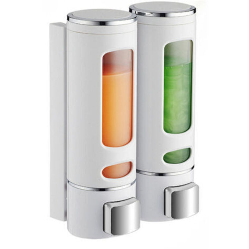 foto del prodotto dispenser di sapone a parete da 400 ml x 2, dispenser di shampoo e bagnoschiuma, dispenser di sapone per doccia doppio, dispenser di sapone liquido a