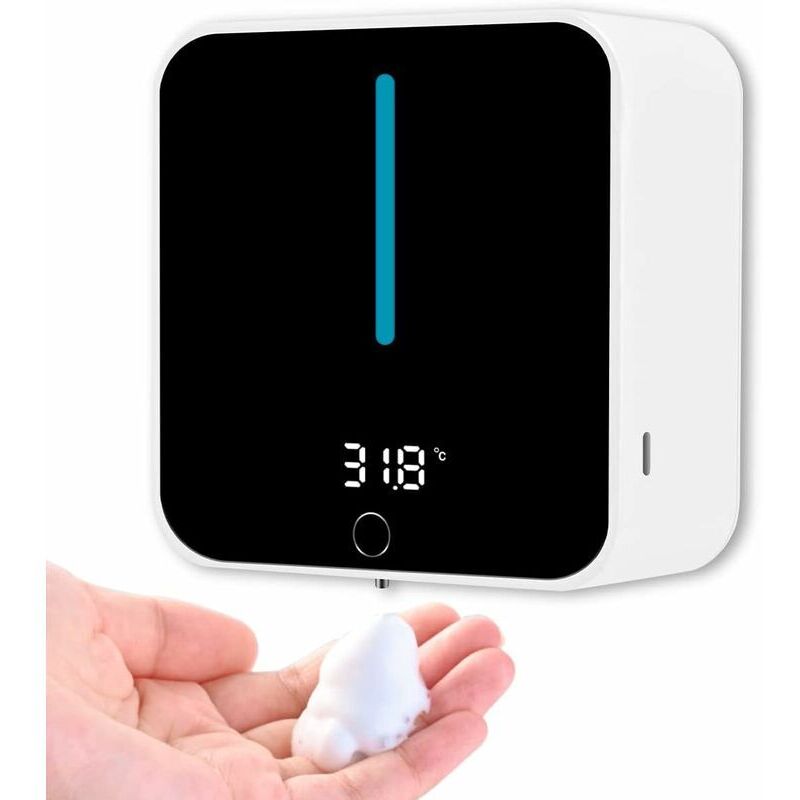 foto del prodotto dispenser di sapone a parete, dispenser di sapone automatico, display lcd del dispenser di sapone mostra la temperatura ambiente e la velocit , pu 
