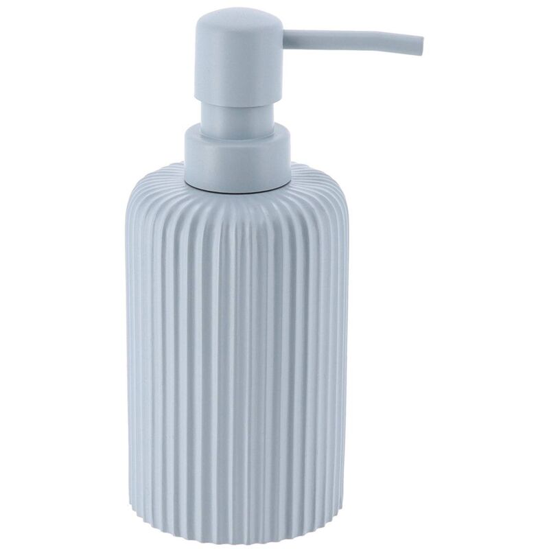 foto del prodotto dispenser di sapone arrotondato in poliresina a righe 230 ml azzurro tendance