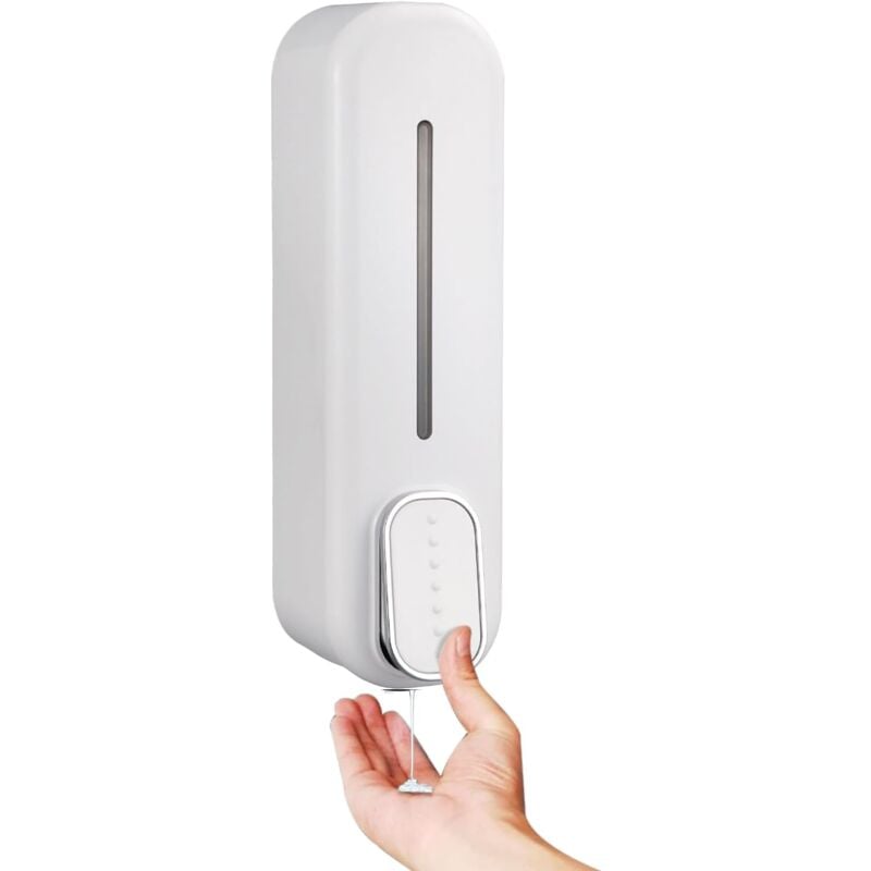 foto del prodotto dispenser di sapone da parete da 300 ml, senza foratura, con adesivo manuale, per sapone liquido per le mani, shampoo e balsamo, per wc, bagno,
