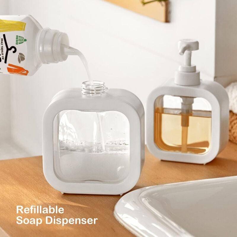 foto del prodotto dispenser di sapone, dispenser di sapone da cucina ricaricabile e dispenser di sapone da bagno, dispenser di detersivo per piatti, 300 ml, 2 pezzi