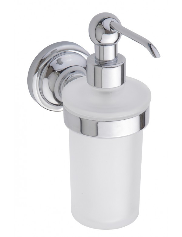 foto del prodotto dispenser di sapone in ottone cromato e vetro retro 8x19x14 cm 230ml