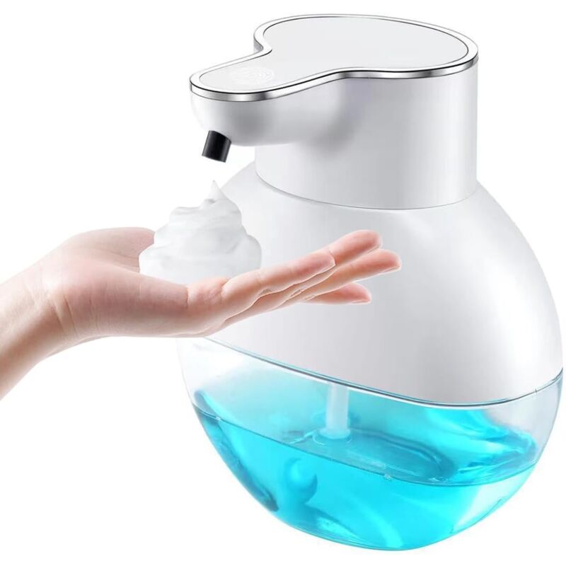 foto del prodotto dispenser di sapone in schiuma, dispenser automatico di sapone in schiuma touchless da 13,5 once 40 ml pompa impermeabile ricaricabile a mani libere