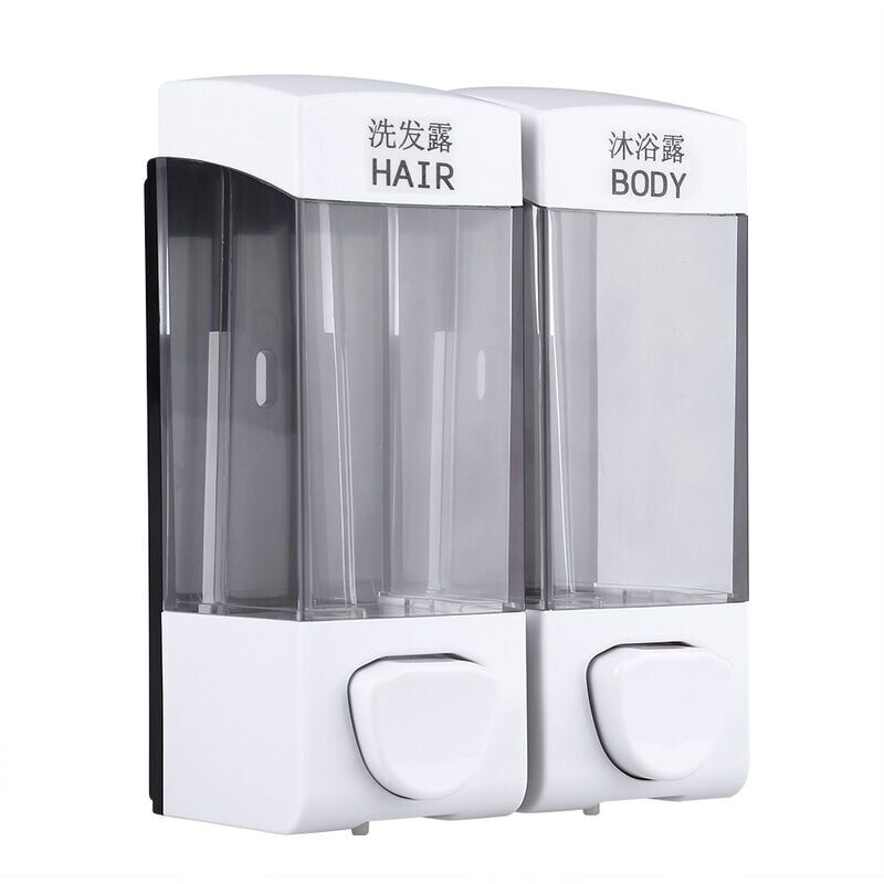foto del prodotto dispenser di sapone jeffergarden, 2 dispenser di sapone da bagno a parete da 350 ml, dispenser di shampoo, dispenser di disinfettante, pompa per