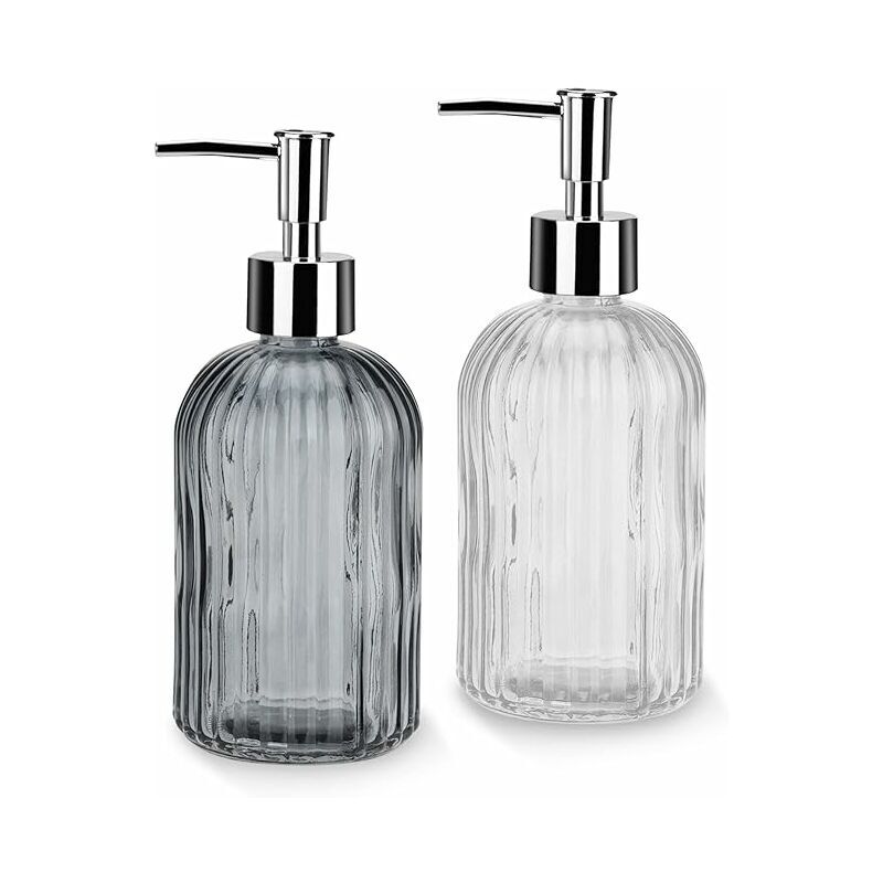 foto del prodotto dispenser di sapone liquido, dispenser di sapone in vetro con pompa manuale, 2 pezzi, dispenser di sapone liquido ricaricabile per bagno e cucina,