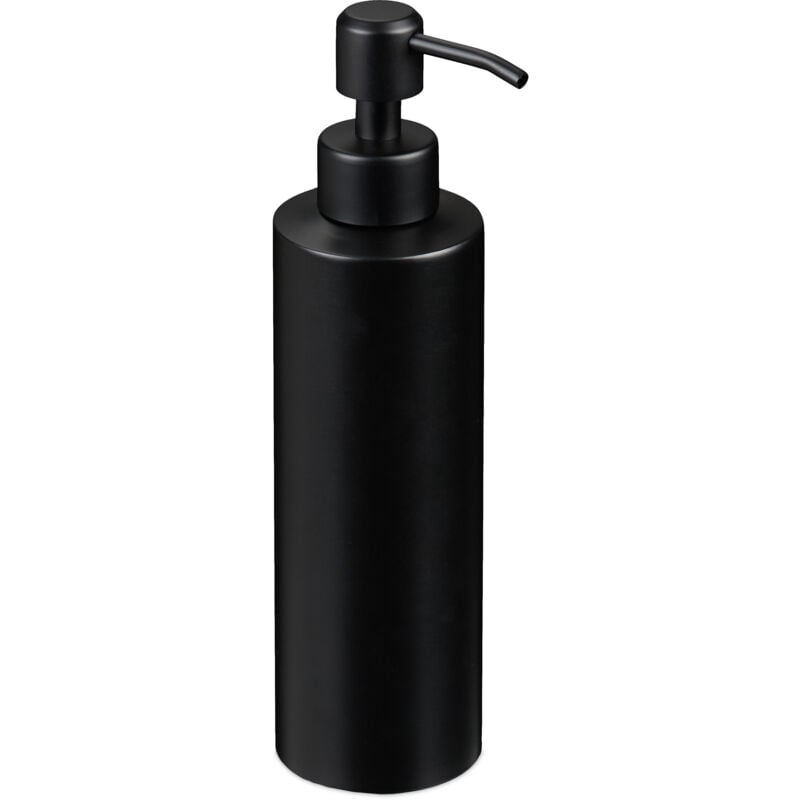 foto del prodotto dispenser di sapone liquido manuale, 300 ml, portasapone ricaricabile, accessorio bagno e cucina, nero relaxdays