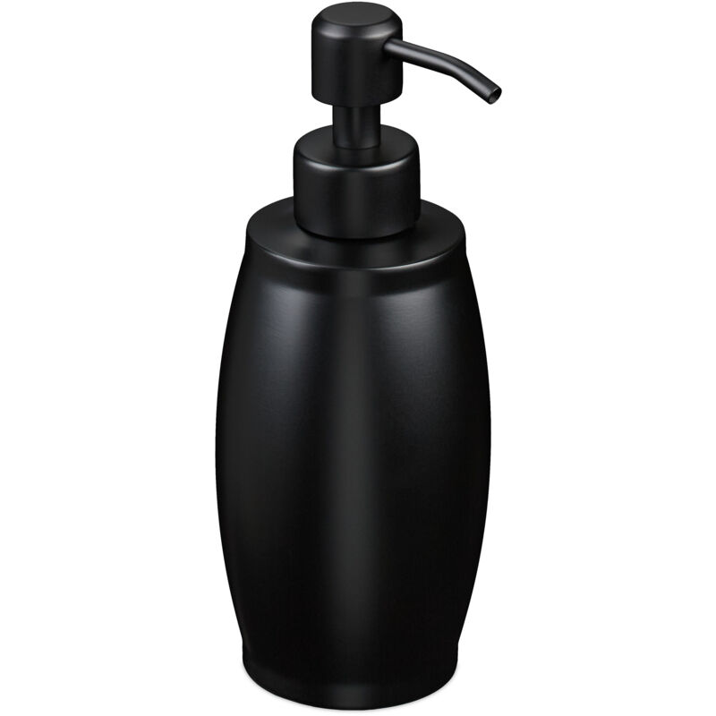 foto del prodotto dispenser di sapone liquido manuale, 350 ml, portasapone ricaricabile, accessorio bagno e cucina, nero relaxdays