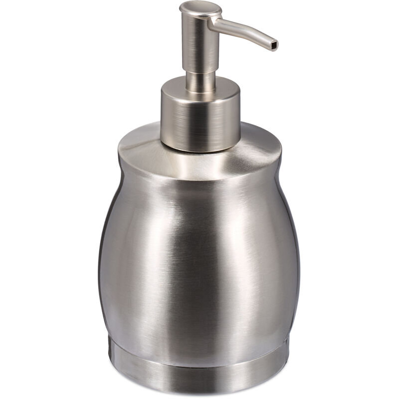 foto del prodotto dispenser di sapone liquido manuale, 390 ml, portasapone ricaricabile, accessorio bagno e cucina, argentato relaxdays