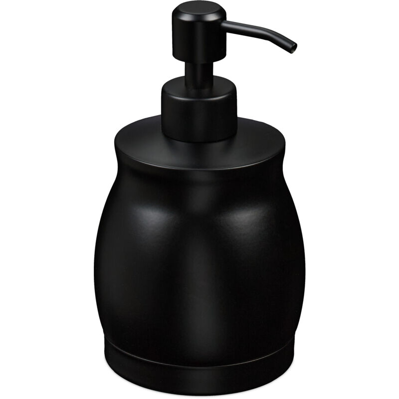 foto del prodotto dispenser di sapone liquido manuale, 390 ml, portasapone ricaricabile, accessorio bagno e cucina, nero relaxdays