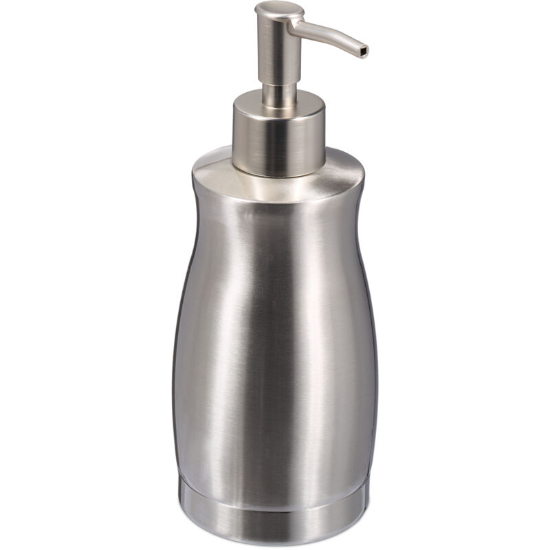 foto del prodotto dispenser di sapone liquido manuale, 400 ml, portasapone ricaricabile, accessorio bagno e cucina, argentato relaxdays