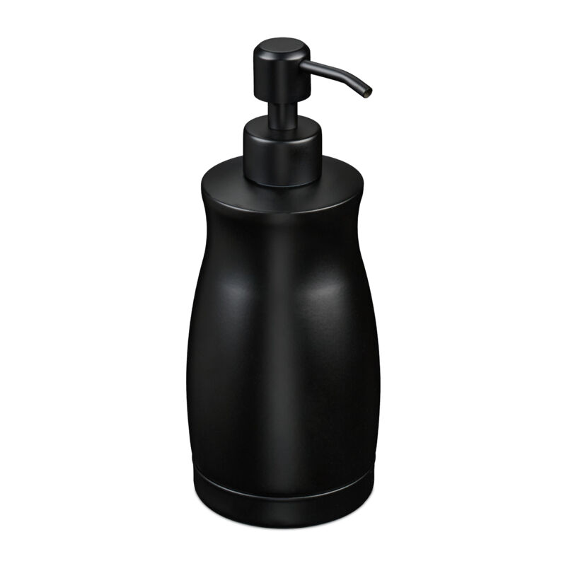 foto del prodotto dispenser di sapone liquido manuale, 400 ml, portasapone ricaricabile, accessorio bagno e cucina, nero relaxdays