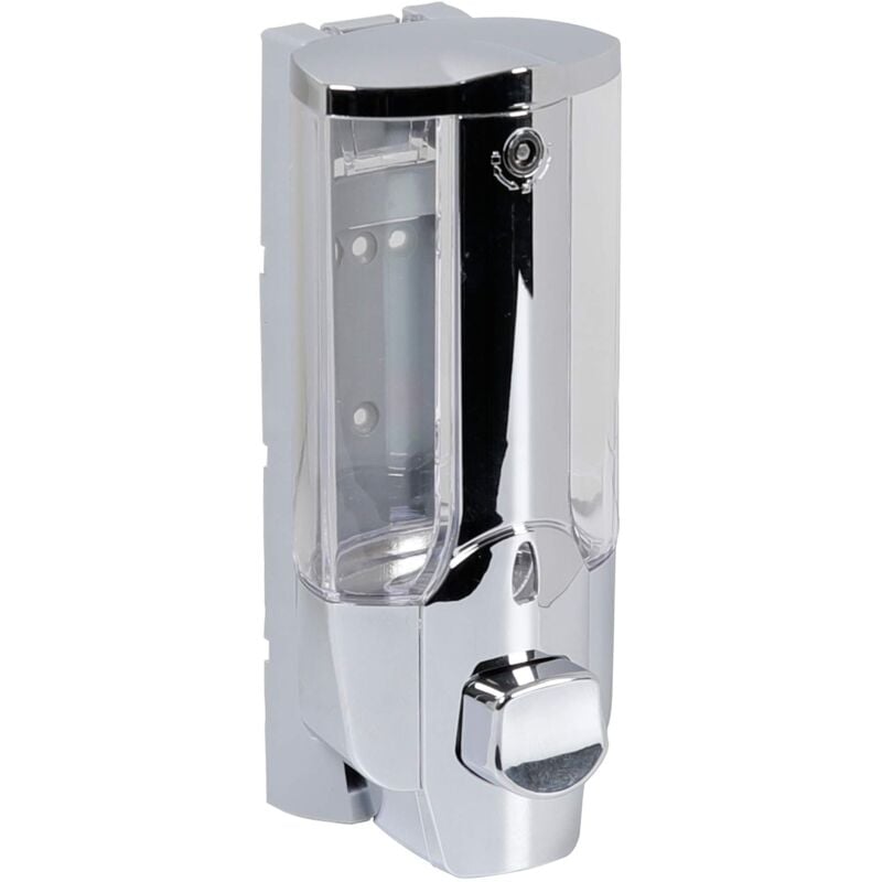 foto del prodotto dispenser di sapone liquido ricaricabile, dosatore sapone da parete, erogatore in plastica cromata, ca. 7,5 x 19 x 8,5 cm, ca. 380 ml,
