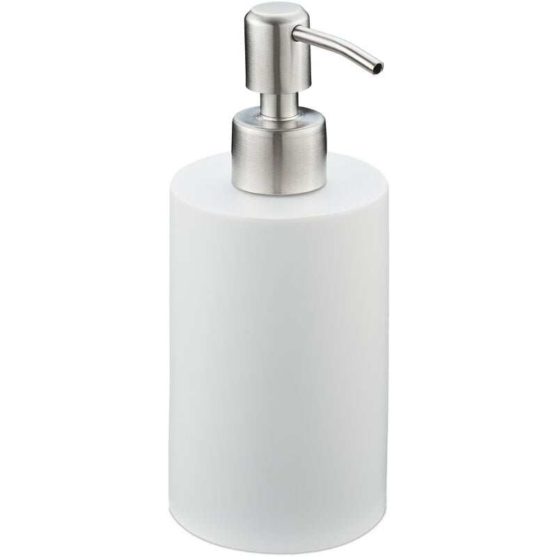 foto del prodotto dispenser di sapone manuale, 180ml, portasapone ricaricabile, accessorio bagno e cucina, poliresina, bianco relaxdays