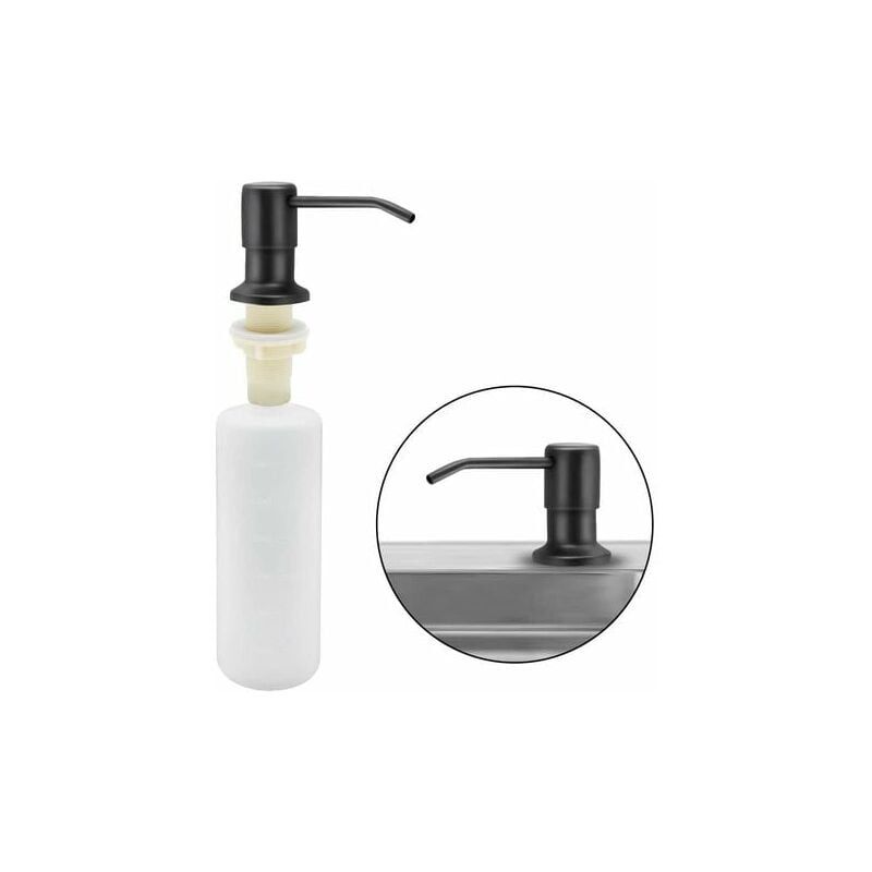 foto del prodotto dispenser di sapone per lavello da cucina, dispenser di detersivo integrato in acciaio inossidabile da 350 ml, dispenser di sapone ricaricabile con