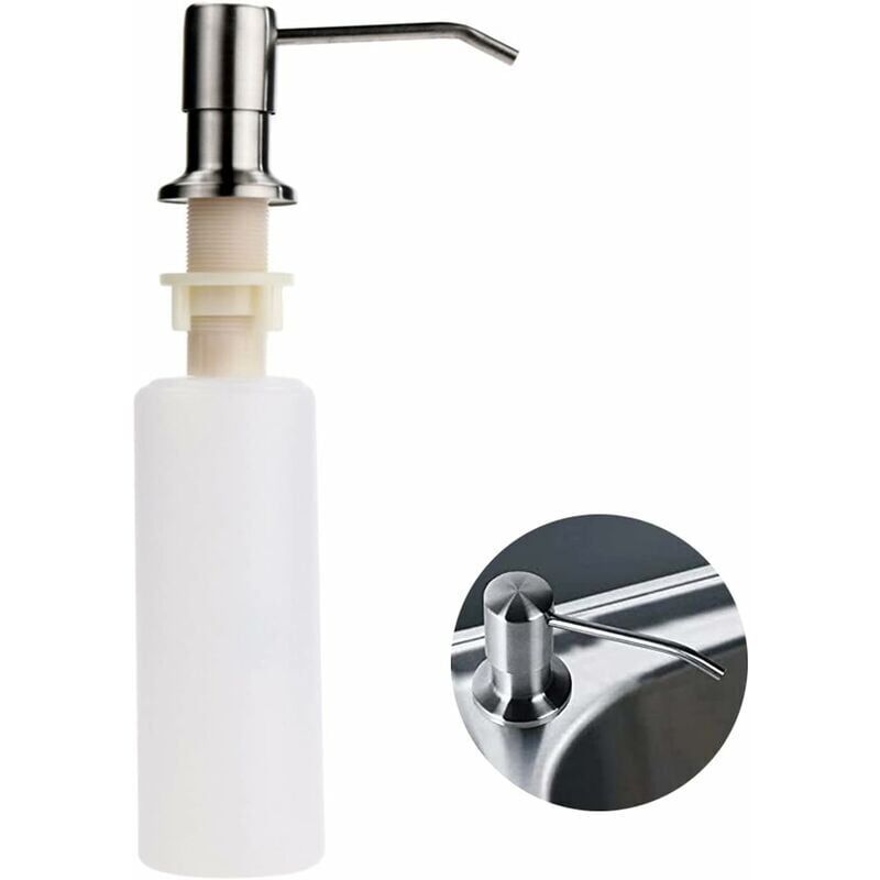 foto del prodotto dispenser di sapone per lavello da cucina in acciaio inox, dispenser di sapone da cucina integrato, dispenser di detersivo ricaricabile per set da