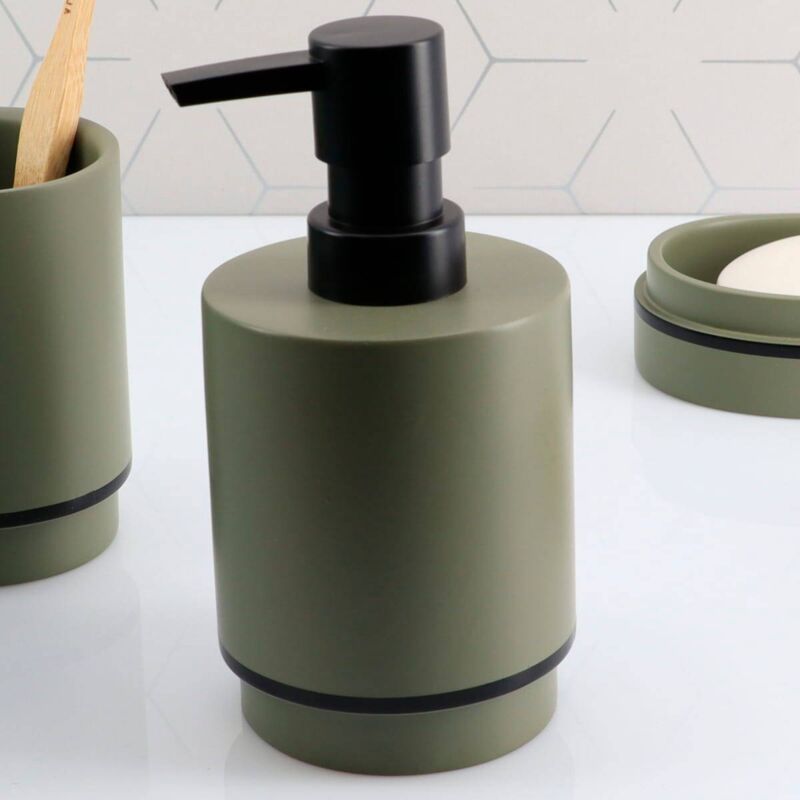 foto del prodotto dispenser di sapone rotondo in poliresina 290 ml nero cachi tendance