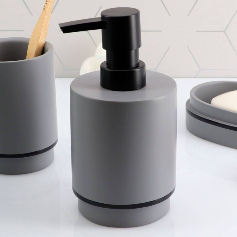 foto del prodotto dispenser di sapone rotondo in poliresina 290 ml nero grigio tendance