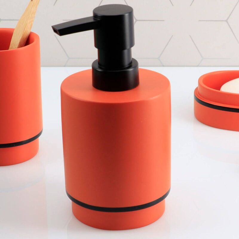 foto del prodotto dispenser di sapone rotondo in poliresina 290 ml terra di siena nera tendance
