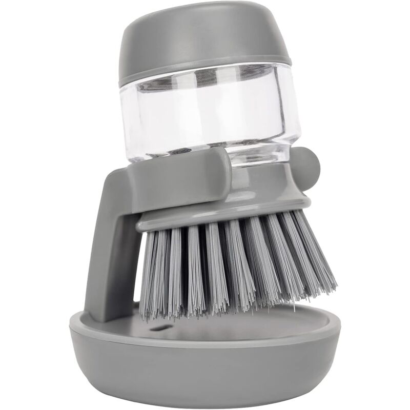 foto del prodotto dispenser di sapone, spazzola per strofinare con vaschetta raccogligocce, spazzola per piatti per detersivo liquido grigio 