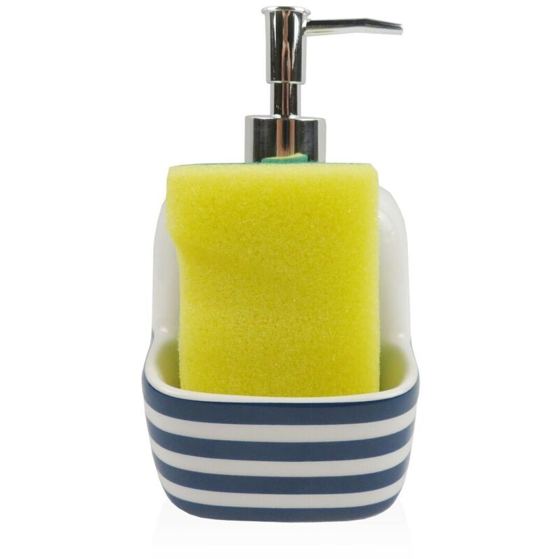 foto del prodotto dispenser di sapone versa azzurro ceramica righe 9,4 x 17,8 x 10,5 cm