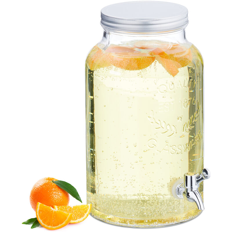 foto del prodotto dispenser in vetro per bevande, erogatore da 5 l con rubinetto e coperchio, distributore acqua, bibite e drink relaxdays