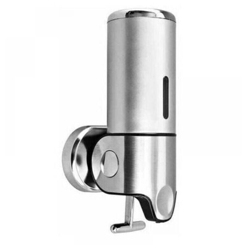 foto del prodotto dispenser manuale di sapone liquido da 500 ml, montato a parete, in argento, per cucina, hotel, shampoo, balsamo e bagnoschiuma.