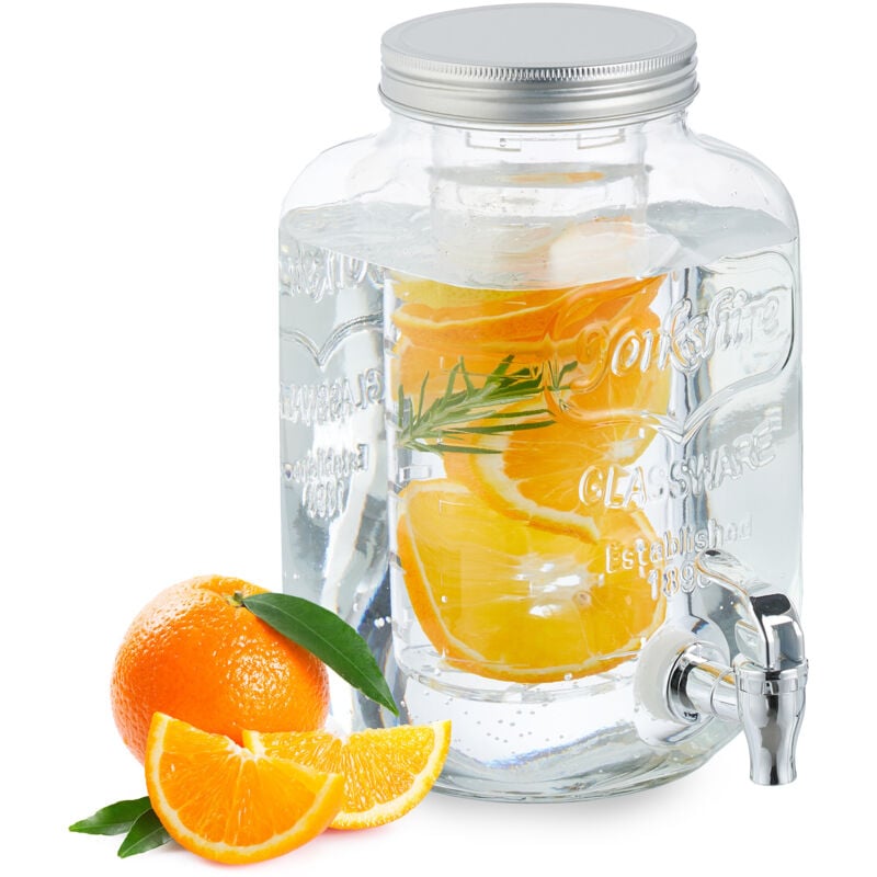 foto del prodotto dispenser per bevande con rubinetto, 4 litri, contenitore con coperchio, per acqua e limonata, trasparente - relaxdays