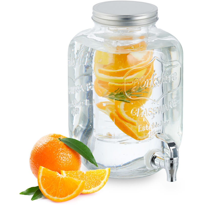 foto del prodotto dispenser per bevande con rubinetto, 5 litri, contenitore con coperchio, per acqua e limonata, trasparente relaxdays