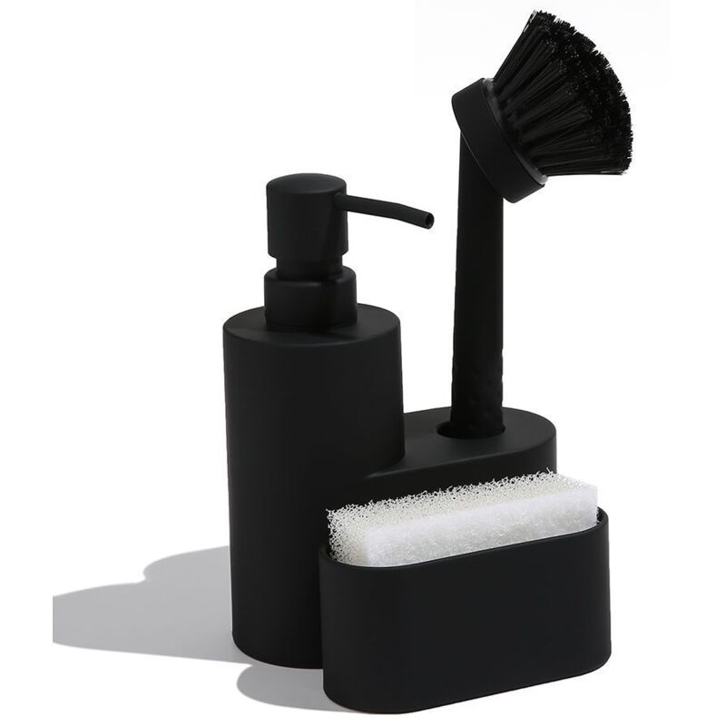 foto del prodotto dispenser per detersivo per piatti 3 in 1, porta spugna per cucina, dispenser di sapone da cucina con spugna, spazzola, nero sollbry