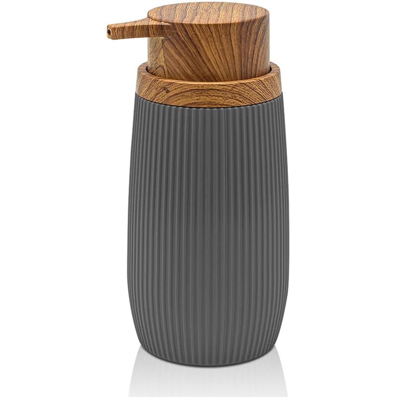 foto del prodotto dispenser per sapone liquido grigio dettagli effetto legno blob