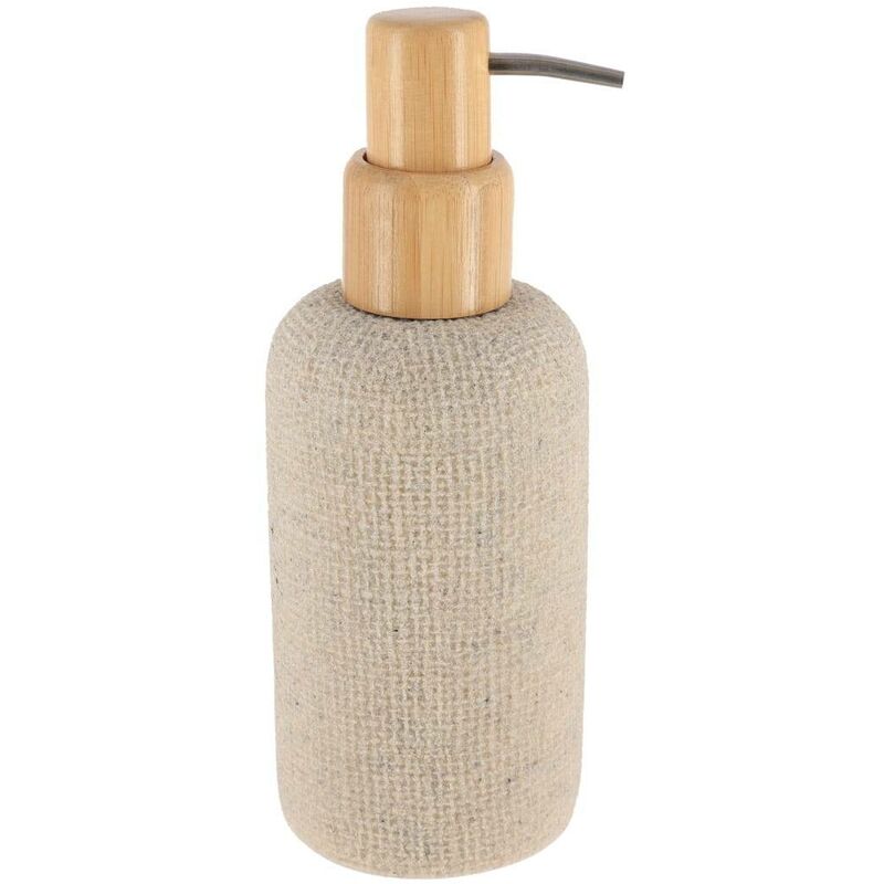 foto del prodotto dispenser rotondo in poliresina con effetto rete e pompa in bamb 340ml naturale tendance