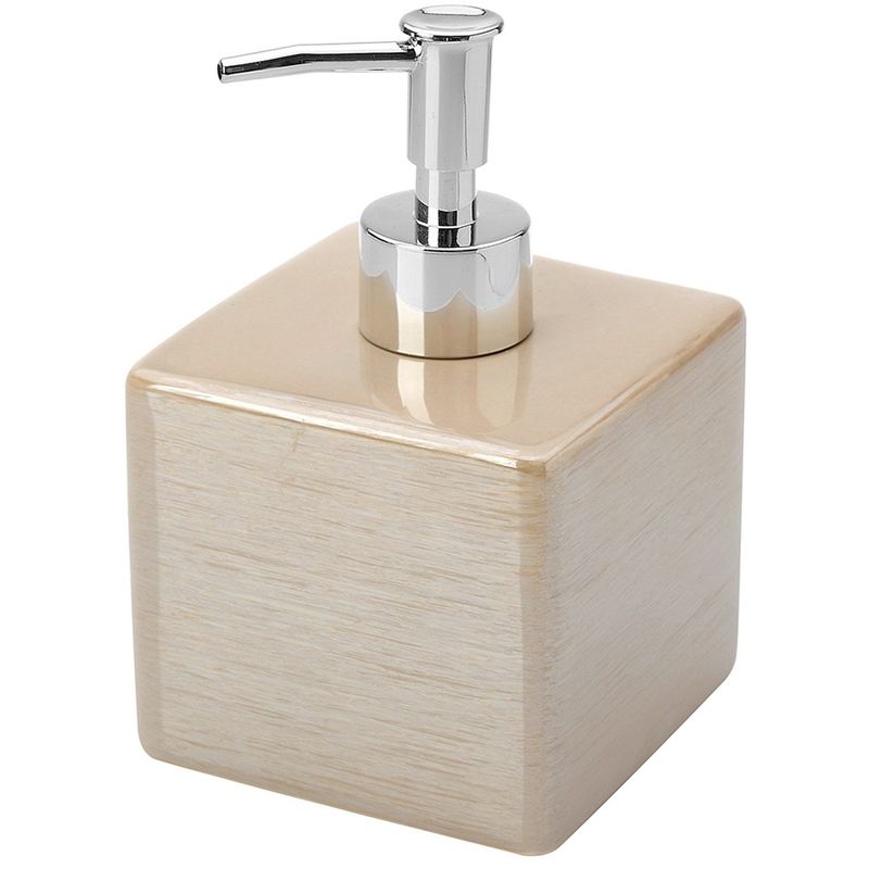 foto del prodotto dispenser sapone in ceramica lucida beige a forma di cubo