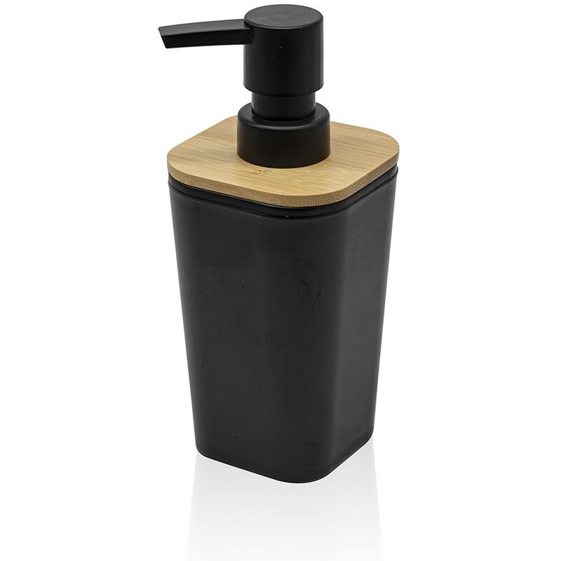 foto del prodotto dispenser sapone in finitura nera opaca con dettagli in bamb 