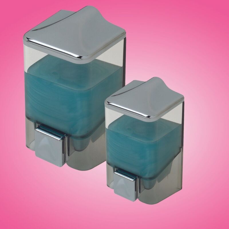 foto del prodotto dispenser sapone liquido 1 lt trasparente e cromo 10,5 x 10,5 x 19 cm