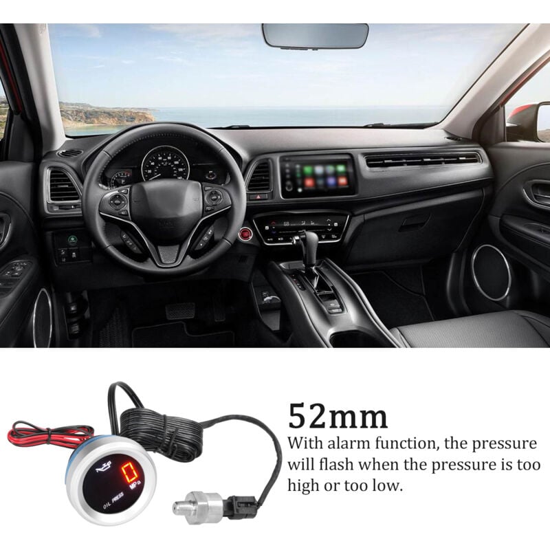 foto del prodotto display a led per misuratore digitale per auto con manometro olio da 52 mm 9 35 v con funzione di allarme sensore 1 8 npt eosnow