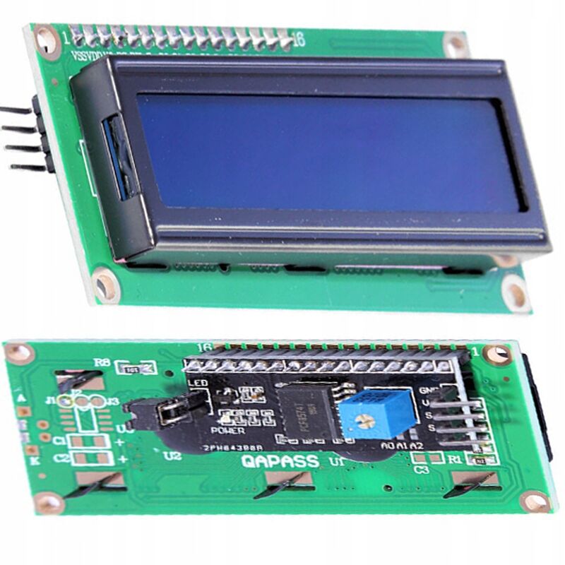 foto del prodotto display lcd 2x16 hd44780 blu convertitore i2c saldato