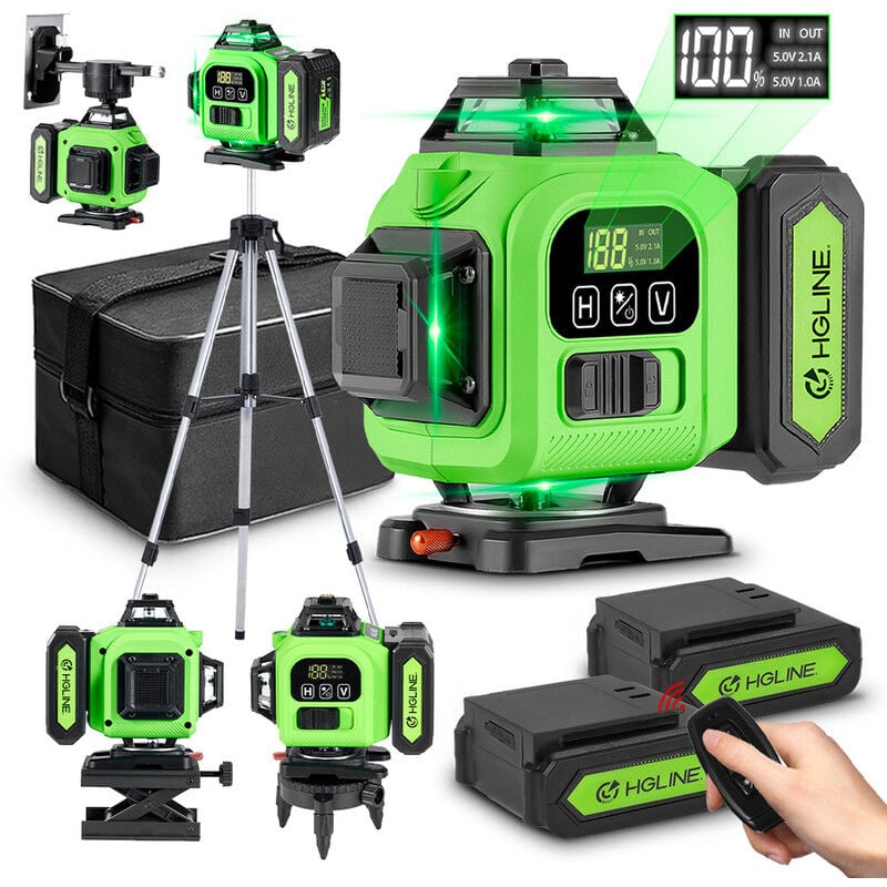 foto del prodotto display lcd livello laser autolivellante, strumento per piastrelle a linee incrociate con raggio verde bluetooth, 360 orizzontale verticale, con 2
