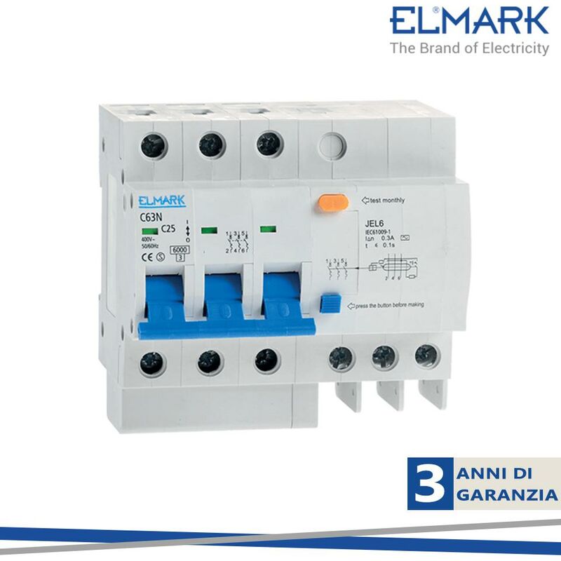 foto del prodotto dispositivo combinato elettronico di corrente residua jel6 c16 3p 16a 300ma