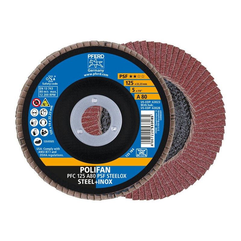 foto del prodotto disque lamelle polifan a psf steelox d.125mm k.80 kon.steel inox corindon a pferd par 10 