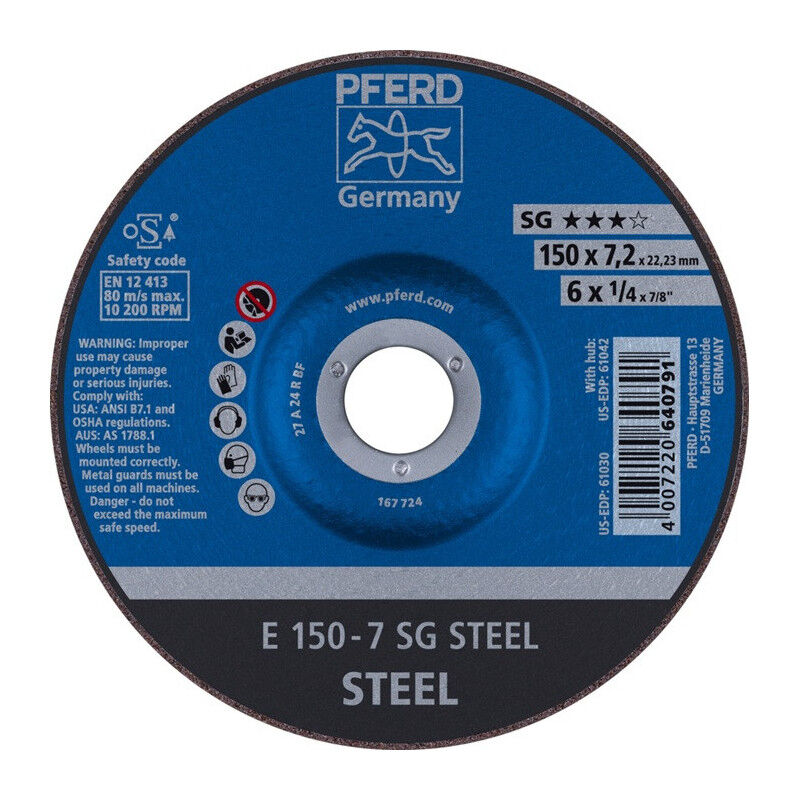 foto del prodotto disque meuler sg steel d150xs7,2mm serti sta per age 22,23mm pferd par 10 