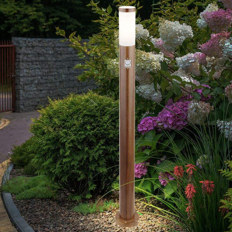 foto del prodotto dissuasore a led con rilevatore di movimento lampada da esterno lampada da terra ip44 lampada da giardino in legno, resistente alle intemperie,