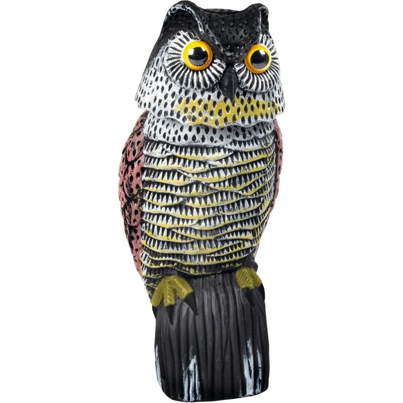 foto del prodotto dissuasore per piccioni a forma di gufo con rotante repellente per uccelli, colombi, spaventapasseri scaccia i piccioni per balcone, giardino o