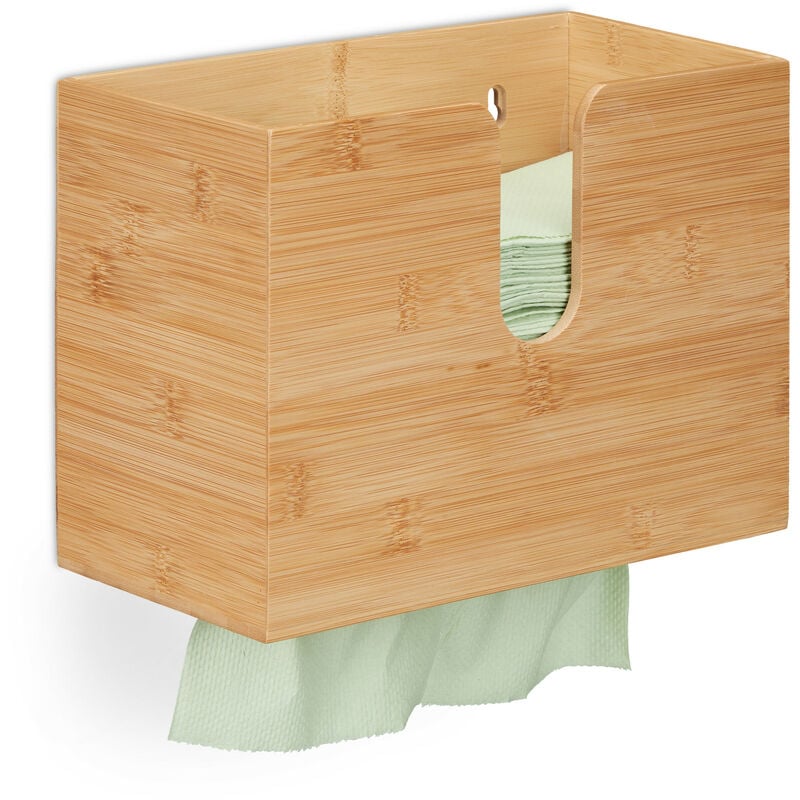 foto del prodotto distributore asciugamani carta da parete, salviette formato h2, dispenser bagno 20 x 27 x 13 cm ca., naturale relaxdays