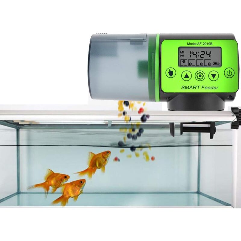 foto del prodotto distributore automatico di cibo per pesci con timer e lcd per acquario