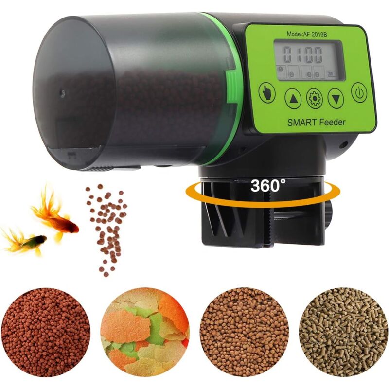 foto del prodotto distributore automatico di cibo per pesci per acquario, timer per vacanza, fine settimana, adatto per vacanze, distributore di cibo per pesci,